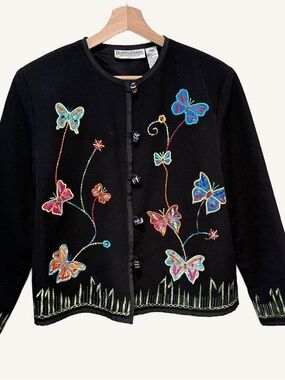 Drapers & Damons Embroidered Butterfly Jacket Petite M Cotton